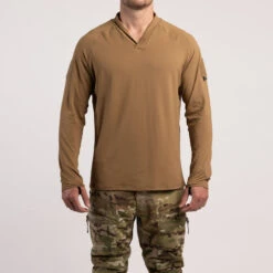 TD OSS Long Sleeve Top -TACDIS Apparel Shop TD OSS Operator Shooter Shirt Coyote Brown Front View Tactical Base Layer